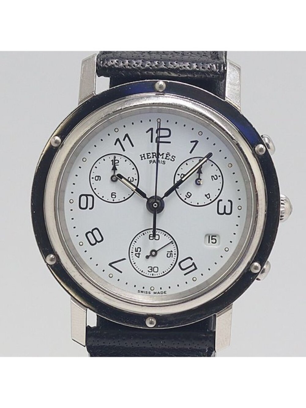 Hermes Clipper Chronograph SS Date White Dial Watch